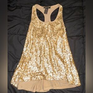 Grass Collection Gold Sequin Tank Top Size M